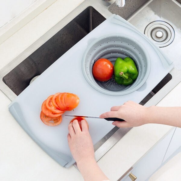 3-in-1 Chopping Board with detachable drain basket, Innovative 3-in-1 Chopping Board for kitchen use, Multi-functional 3-in-1 Chopping Board in action